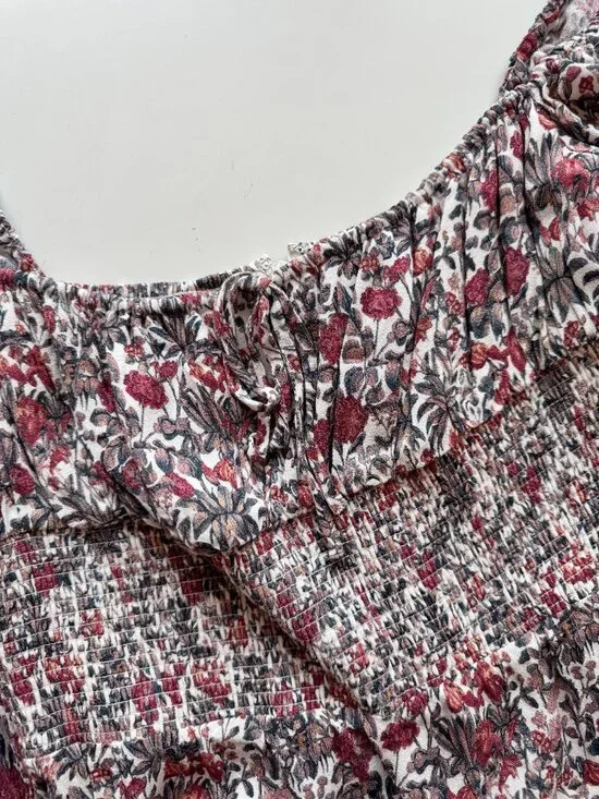 Aritzia SUNDAY BEST Arden Floral Crepe Square Neck Smocked Mini Dress, Size L - Picture 8 of 15